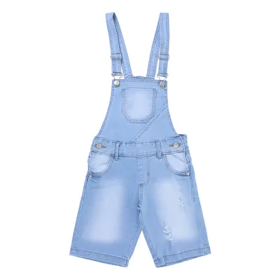 Jardineira Gijo Jeans Detalhe Bolso Frontal E Rasgada